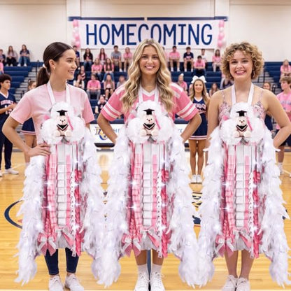 47 Inch LED Homecoming Mum with Graduation Bear - Pink & White Variation