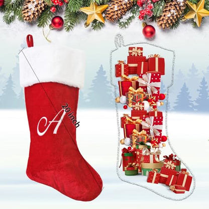 20 Inch Red Christmas Stockings with Letter - Festive Holiday Decor - Variation A