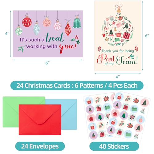 Holiday Appreciation Cards for Employees 24 Pack with Envelopes & Stickers