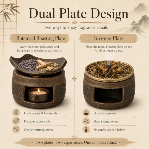 Brown Ceramic Aromatherapy Burner with Incense & Herb Plate - Zen Home Decor