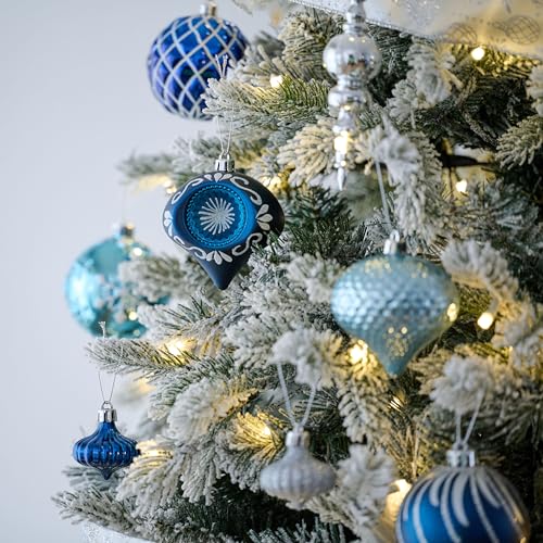 Christmas Tree Ornaments Set 70pcs Silver Blue Winter Theme - Valery Madelyn