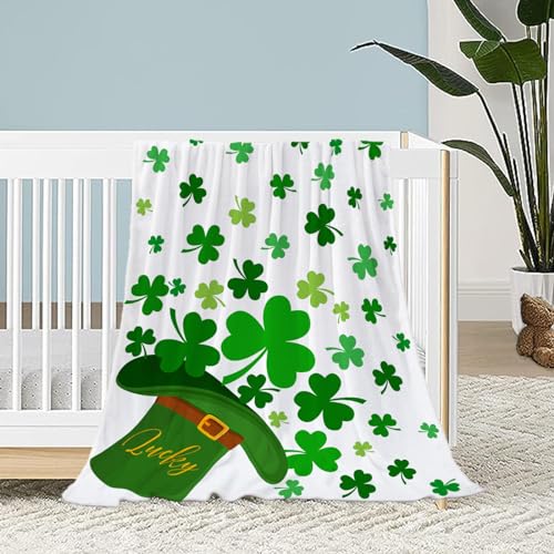 St Patricks Day Kids Throw Blanket Small Green Lucky Shamrocks Blanket Saint Patricks Day Irish Blanket for Girls Boys Child Baby Bed Soft Cozy Lightweight Fuzzy Fleece White Blanket Gift 40x50