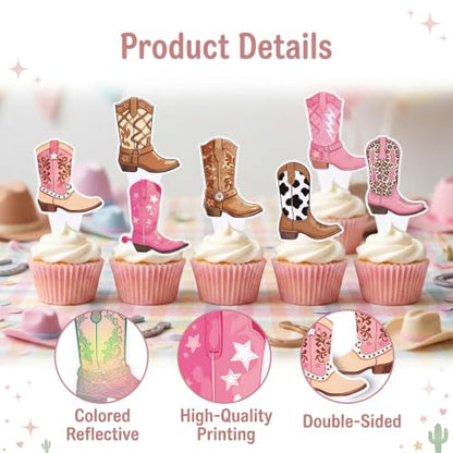 48Pcs Cowboy Boot Cupcake Toppers Western Party Decorations