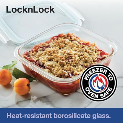 LocknLock Purely Better Glass Square Baker/Food Storage Container with Lid, 8 Inch x 8 Inch, Clear