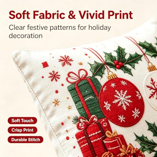 Christmas Throw Pillow Covers Set of 4 18x18 Inch Holiday Decor