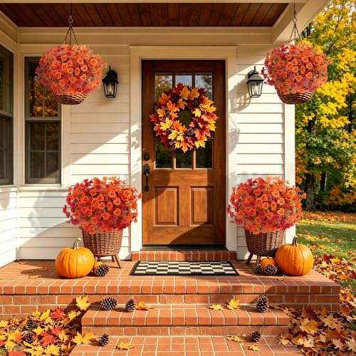 Artificial Fall Flowers for Outdoors Faux Pansies - Weather-Resistant Seasonal Decor