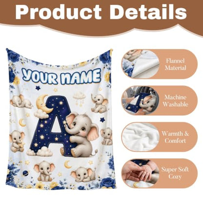Personalized Elephant Baby Blanket 30x40in for Kids & Pets - Custom Gift