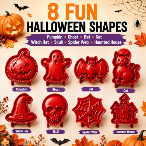 Halloween Mini Hand Pie Molds Set with 8 Fall Shapes - Red-A