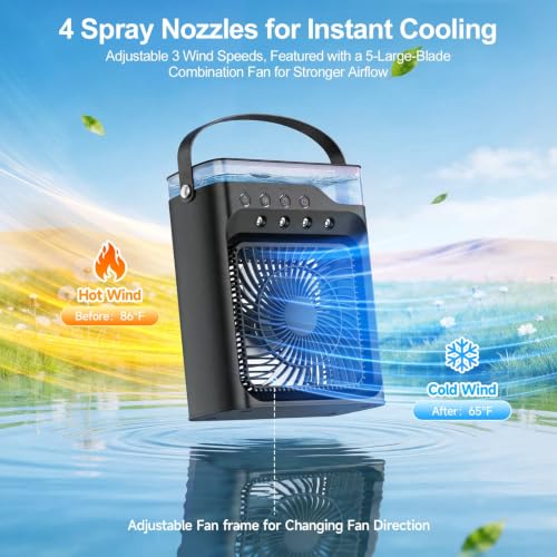 Portable Air Conditioner with Remote & Mist Fan, Quiet Personal Cooler