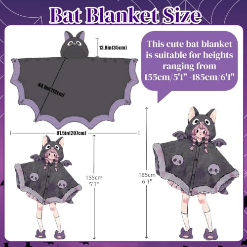 Black Bat Blanket Hoodie with Wings Wearable Costume for Adults Halloween Cosplay