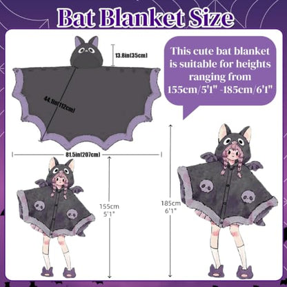 Black Bat Blanket Hoodie with Wings Wearable Costume for Adults Halloween Cosplay