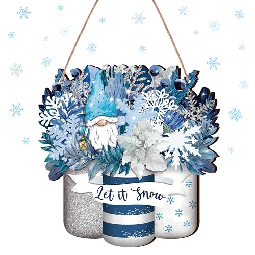 Winter Welcome Sign Wood Snowflake Mason Jar Hanger - Blue Mason Jar Style