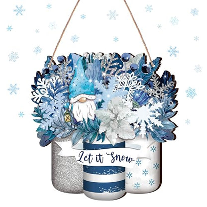 Winter Welcome Sign Wood Snowflake Mason Jar Hanger - Blue Mason Jar Style