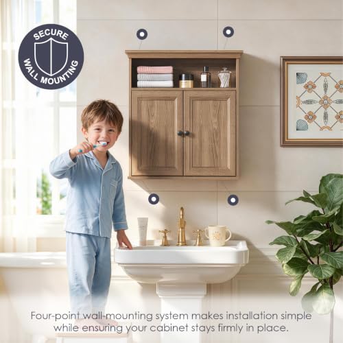 Bathroom Wall Cabinet with Doors - Brown Oak Finish, Adjustable Shelf