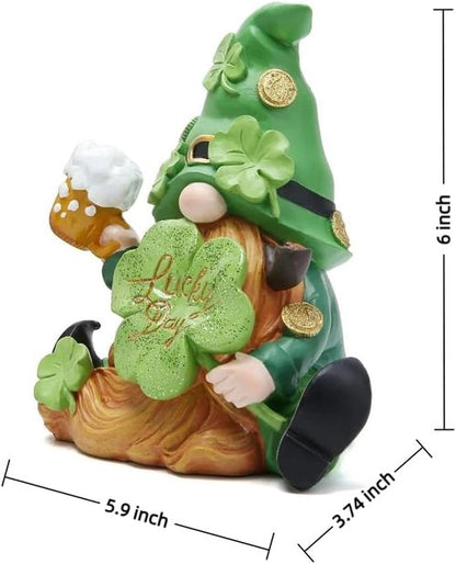Hodao Green St. Patrick's Day Gnome - 6" Handmade Resin Standing Figurine | Irish Elf Home Decor