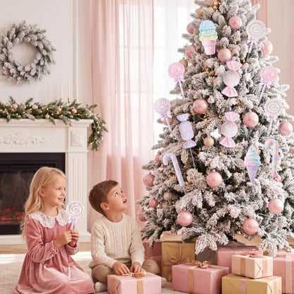Pastel Christmas Candy Tree Decorations Set - Pink, Blue, Green, Yellow, Purple
