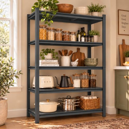 Heavy Duty Adjustable Kitchen Shelf Rack 36x16x78 Inches - Black Steel