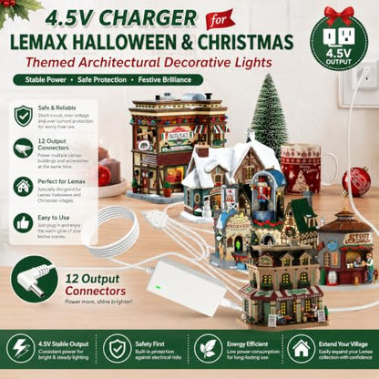 4.5V 5A Multi-Port Power Adapter for Lemax Christmas & Halloween Village Lights