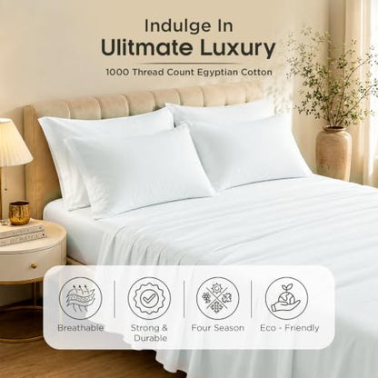 Egyptian Cotton Sheet Set Queen Size 1000TC Sateen Weave Arctic White - Cloud Nest