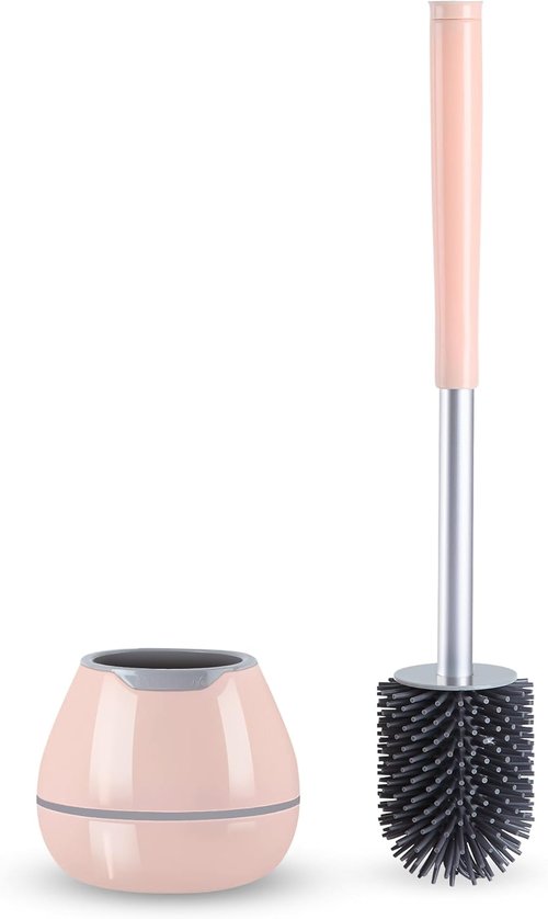 BOOMJOY Toilet Brush Set - Silicone Toilet Bowl Cleaner with Tweezers for Effective Bathroom Cleaning | Pink