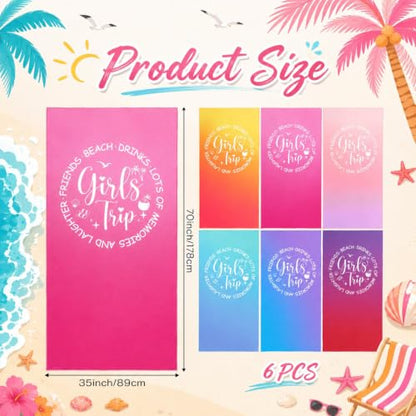 Girls' 6 Pack 35x70 Inch Gradient Color Beach Towels - Gift Set