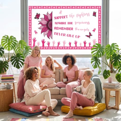 Breast Cancer Awareness Decorations Bulletin Board Set with Pink Ribbon Sunflowers