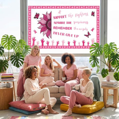 Breast Cancer Awareness Decorations Bulletin Board Set with Pink Ribbon Sunflowers