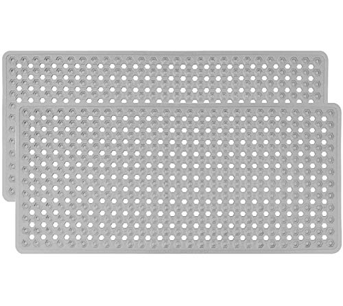GORILLA GRIP Patented Bath Tub Shower Mat, 2 Pack, 35"x16" Washable Bathtub Floor Mats, Suction Cups and Drain Holes to Keep Tubs Clean, Gray