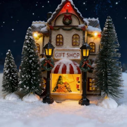 Christmas Village Set with LED Lighted Houses & Figurines - 17 Pieces for Holiday Decor