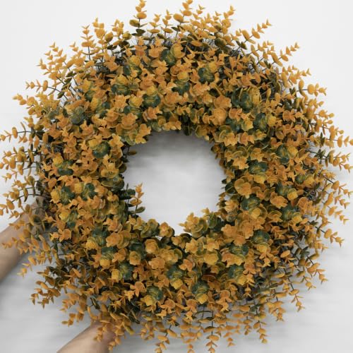 26 Inch Fall Boxwood Wreath for Front Door Outdoor Decoration - Orange