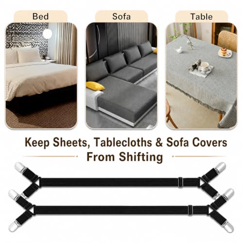 Black Adjustable Sheet Straps - Fitted Sheet Clips for Bed Sheets - 4 Pack