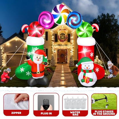 7.8FT Christmas Inflatable Archway with Santa Snowman & LED Lights - Yard Decor