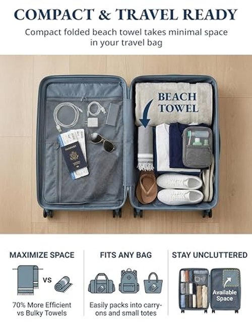 LANE LINEN Beach Towel, Oversized Beach Towel 39"x71", Lightweight Beach Essentials for Women, Large Pool Towel, Absorbent & Quick Dry, Sand Free Beach Towel - Alloy