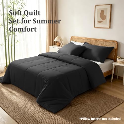 BEDSUM Twin Cooling Comforter Set - Black, 3-Piece Rayon Bamboo Blend