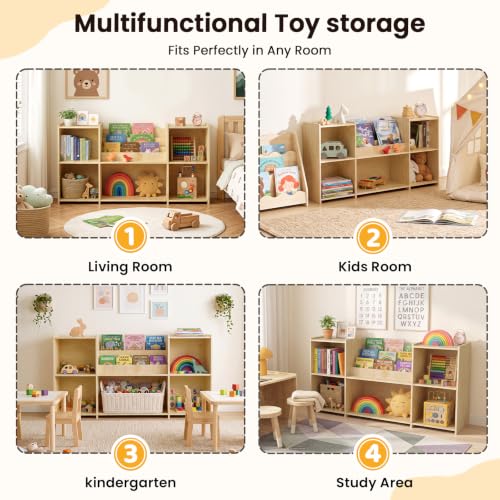 Kids Montessori Bookshelf Wooden Toy Storage Organizer - Child-Friendly Design