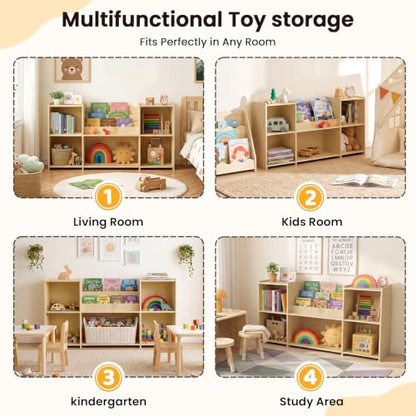 Kids Montessori Bookshelf Wooden Toy Storage Organizer - Child-Friendly Design