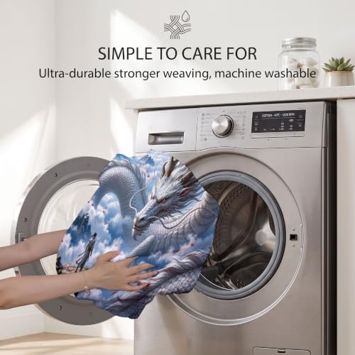 Full Sky Blue Quilt Set with Dragon Print 3 Pieces - All Season Bedding