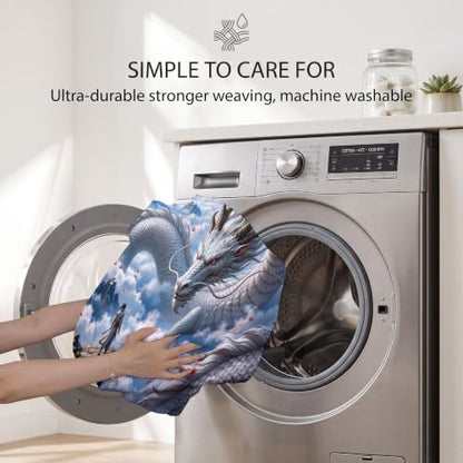 Full Sky Blue Quilt Set with Dragon Print 3 Pieces - All Season Bedding