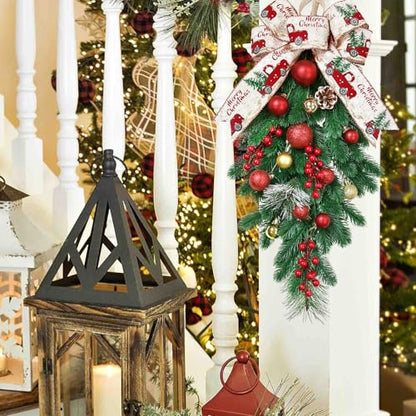 Artificial Christmas Swags 24 Inch 2 Pack Teardrop Holiday Decor with Berries Pinecones & Greens - Multi Color