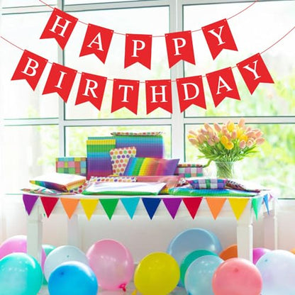 Red Happy Birthday Banner Bunting Sign for Party Decorations - Kids & Adults