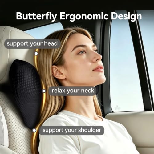 Definitely Comfy Car Headrest Pillow Wing Black with Adjustable Strap