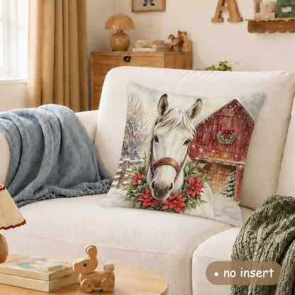 Horse Throw Pillow Cover 18x18 inches - Winter Christmas Decor - Horse Lover Gift - Variation: Horse