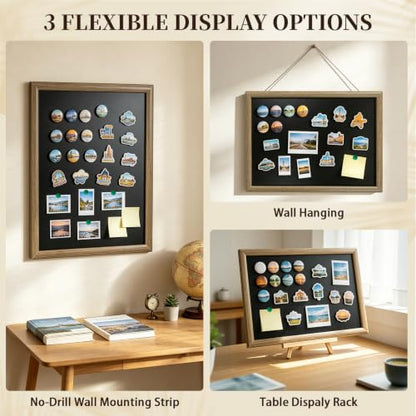 Magnet Wall Board for Fridge & Decor, Large Magnetic Display Frame, Rustic Wooden