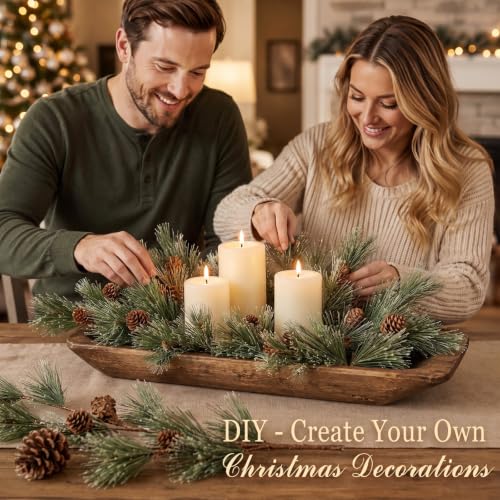 Artificial Pine Branches with Cones - Smokey Gray Green Christmas Picks - 9 Pack