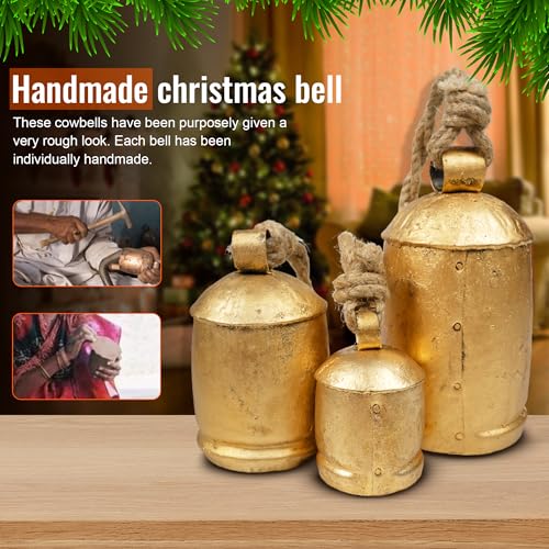 Medium Rustic Christmas Bell Set - Gold Harmony Cow Bells for Holiday Decor