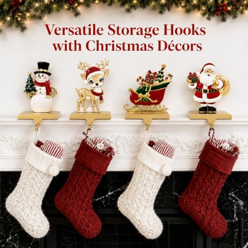 Christmas Stocking Holders Set of 2/4/6 with Sparkling Deer Design - Gold Green