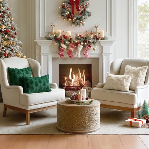 MIULEE Christmas Pillow Covers 12x20 Dark Green Set of 2 - Holiday Decor