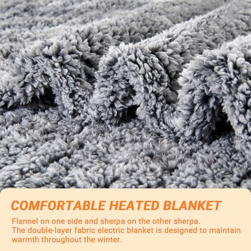 Electric Heated Blanket Throw 50x60 Light Gray Sherpa Auto Off 10 Heat Levels