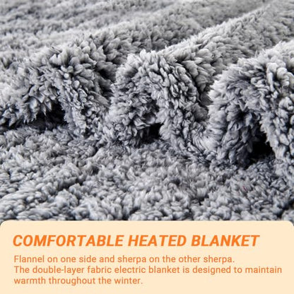 Electric Heated Blanket Throw 50x60 Light Gray Sherpa Auto Off 10 Heat Levels