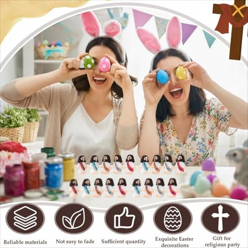Bememo 100 Pcs Little Jesus Figures Jesus Loves You Original Design Pocket Rubber Little Figures to Hide and Seek Sunday Religious Party Share Easter Gifts(Black)